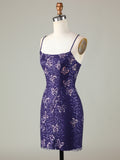 Spaghetti Straps Purple Sequins Short Homecoming Dress
