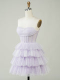 Lilac A Line Strapless Homecoming Dress