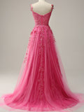 A Line Lilac Straps Lace Long Prom Dress
