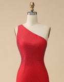 One Shoulder Sequins Red Mermaid Prom Dress