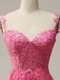 A Line Lilac Straps Lace Long Prom Dress