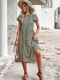 Black A Line Floral Long Boho Dress