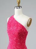 Red Sequins One-Shoulder Bodycon Homecoming Short Dress