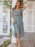 Flowy V Neck Yellow Long Summer Vacation Dress