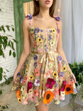 A Line Floral Beige Short Homecoming Dress With 3D Flowers