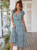 Flowy V Neck Yellow Long Summer Vacation Dress