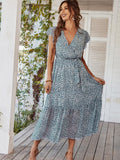 Flowy V Neck Yellow Long Summer Vacation Dress