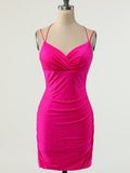 Sleeveless V Neck Pink Bodycon Homecoming Dress