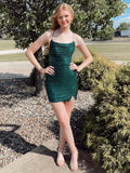 Sparkly Dark Green Lace Up Homecoming Short Dress