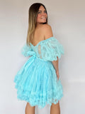 A-Line Blue V Neck Ruffles Short Homecoming Dress