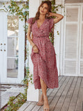 Flowy V Neck Yellow Long Summer Vacation Dress