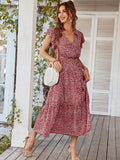 Flowy V Neck Yellow Long Summer Vacation Dress