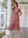 Flowy V Neck Yellow Long Summer Vacation Dress