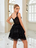Dark Blue A-Line Sweetheart Neckline Tiered Short Homecoming Dress