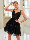 Dark Blue A-Line Sweetheart Neckline Tiered Short Homecoming Dress