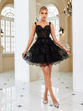 Dark Blue A-Line Sweetheart Neckline Tiered Short Homecoming Dress