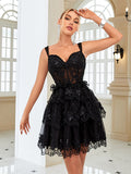 Dark Blue A-Line Sweetheart Neckline Tiered Short Homecoming Dress