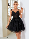 Dark Blue A-Line Sweetheart Neckline Tiered Short Homecoming Dress