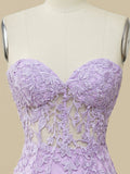 Lilac Floral Lace Long Prom Dress