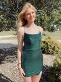 Sparkly Dark Green Lace Up Homecoming Short Dress