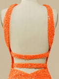 Glitter Mermaid Cross Neck Orange Bodycon Long Prom Dress With Slit
