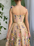 Beige Sweetheart A Line Embroidery Long Prom Dress With 3D Flowers