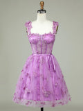 Lilac Corset Short Tulle Prom Dress with 3D Butterflies