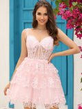 Dark Blue A-Line Sweetheart Neckline Tiered Short Homecoming Dress