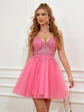 Fuchsia Spaghetti Straps A-Line Backless Short Homecoming Dress