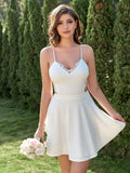 A Line White Cutout Sexy Lace Short Graduation Party Dress