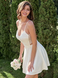 A Line White Cutout Sexy Lace Short Graduation Party Dress