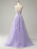 A-Line Long Purple Prom Dress with Appliques