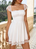 White Lace Backless Square Neck Sweet Short Graduation Dress