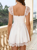 White Lace Backless Square Neck Sweet Short Graduation Dress