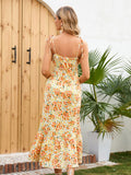 Floral Yellow Mermaid Long Ruffles Summer Vacation Dress