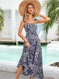 Floral Blue A Line Long Summer Vacation Dress
