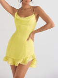 Yellow Halter Spaghetti Straps Graduation Party Dress