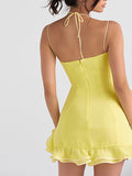 Yellow Halter Spaghetti Straps Graduation Party Dress