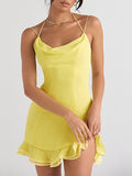 Yellow Halter Spaghetti Straps Graduation Party Dress