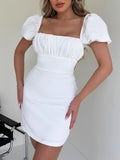 Puff Sleeves Tight Aquare Collar Graduation Party Dress