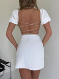 Puff Sleeves Tight Aquare Collar Graduation Party Dress