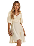 Apricot A Line Ruffles V Neck Short Graduation Party Dress