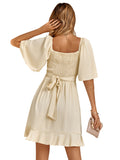 Apricot A Line Ruffles V Neck Short Graduation Party Dress