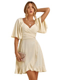 Apricot A Line Ruffles V Neck Short Graduation Party Dress