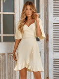 Apricot A Line Ruffles V Neck Short Graduation Party Dress