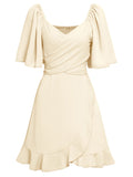 Apricot A Line Ruffles V Neck Short Graduation Party Dress