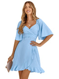 Apricot A Line Ruffles V Neck Short Graduation Party Dress