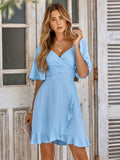 Apricot A Line Ruffles V Neck Short Graduation Party Dress