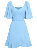 Apricot A Line Ruffles V Neck Short Graduation Party Dress