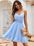 Sky Blue A Line V Neck Short Graduation Party Dress